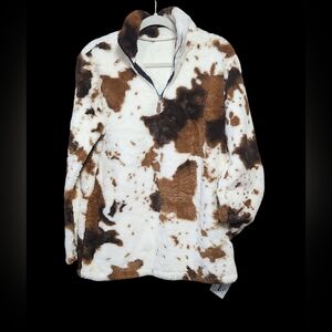 1/4 zip velour cow print pullover. Size XL. Super soft. NWT